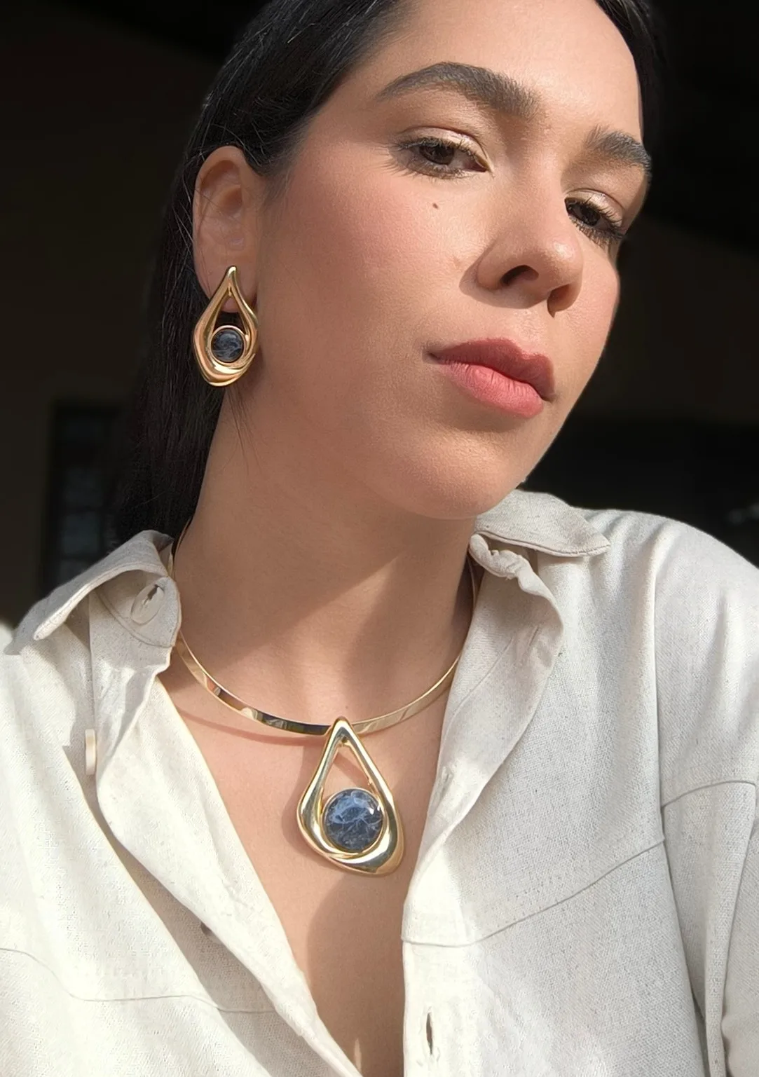 Conjunto colar e brincos Sodalita