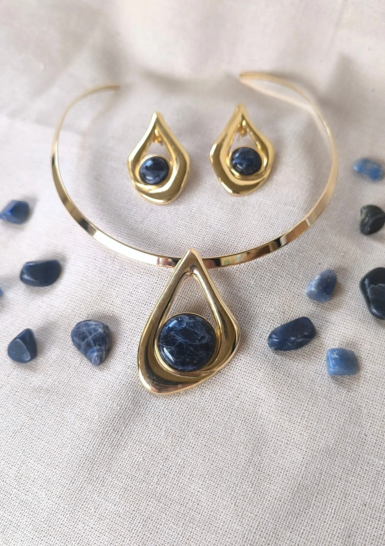 Conjunto colar e brincos Sodalita